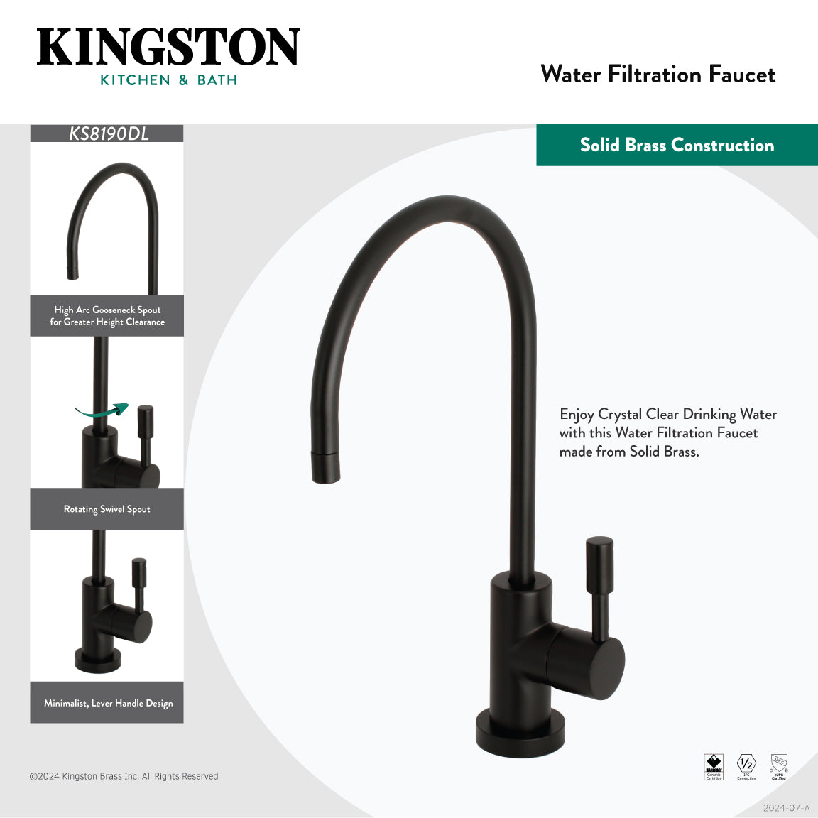 Kingston Sona KS8198DL - Concord Single-Handle 1-Hole Deck Mount Water Filtration Faucet, Brushed Nickel — thumbnail 3